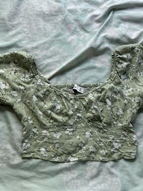 Hollister Sage Green Floral Crop Top